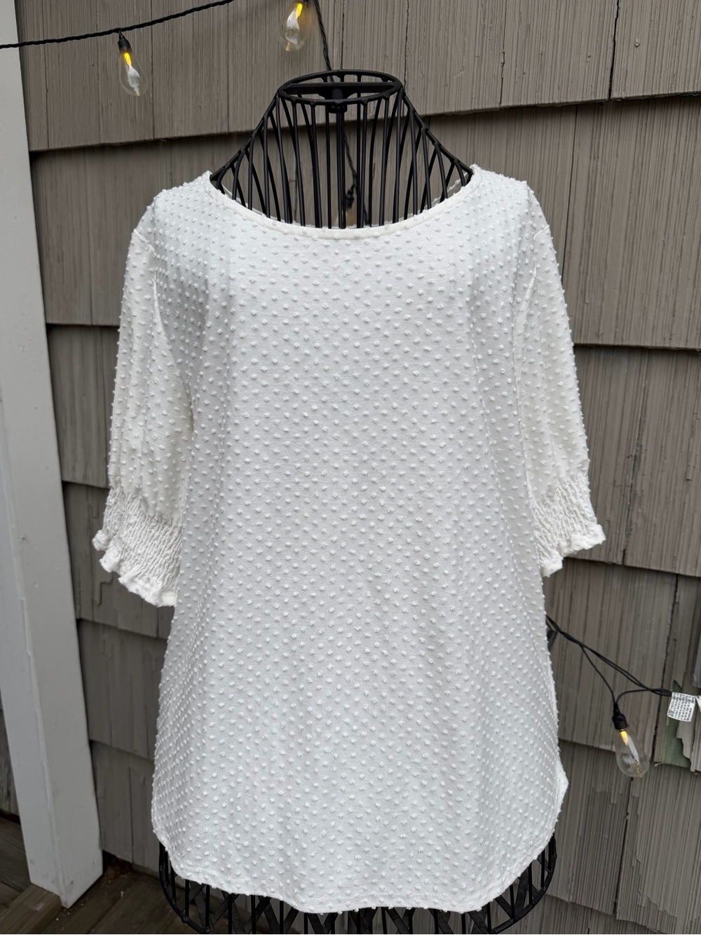 W5 White Textured Swiss Dot Blouse